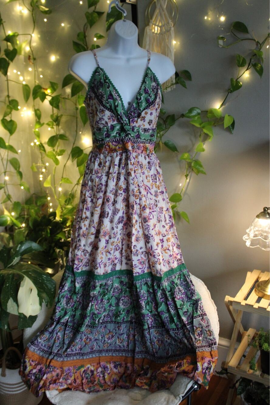 Angie Boho Floral Maxi Dress NWT | Smocked Back | Cottagecore Festival Dress